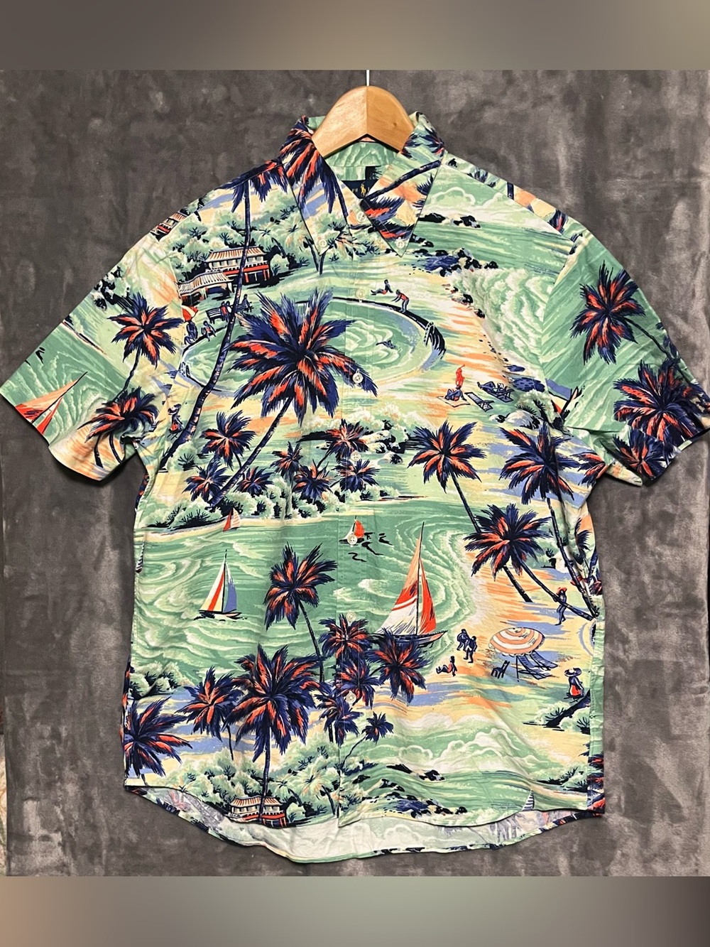 Ralph Lauren Mint Green Tropical Print Short-Sleeve Button-Down Shirt